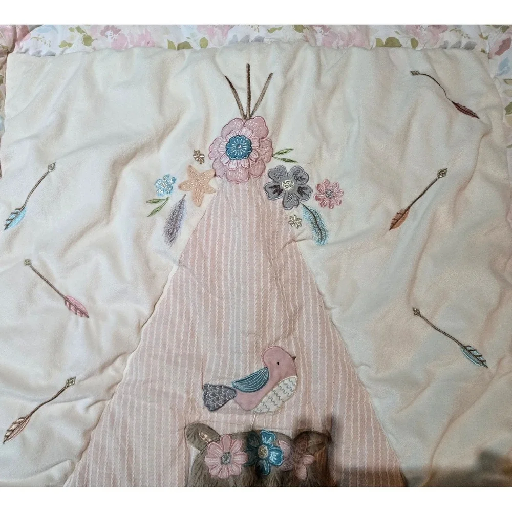 Levtex Baby Woodland Forest Animals Teepee Floral Quilt Blanket Pink Blue Boho‎
